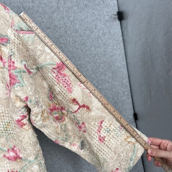 Womens Shawl Collar Floral Knit Jacket Size L Cottage Neutral Fringe Country - Picture 13 of 14